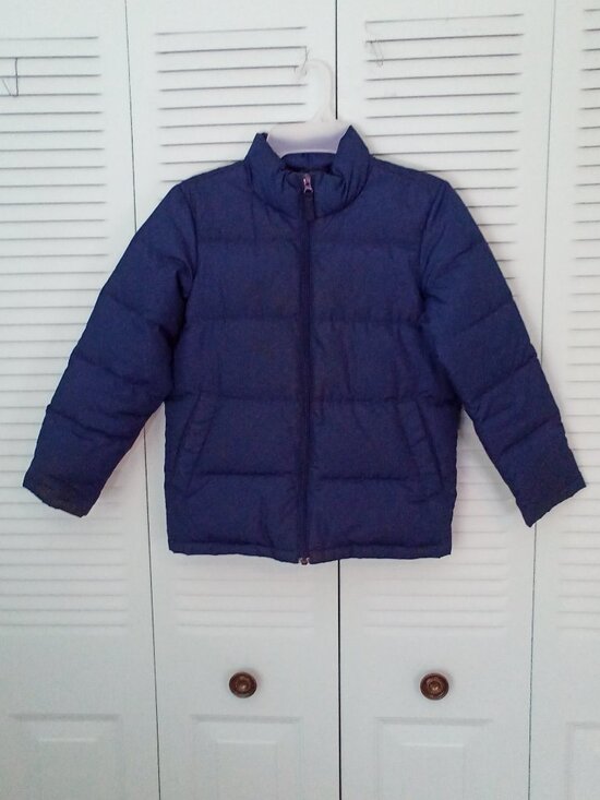 LANDS' END KIDS 8 DOWN PUFFER JACKET NAVY WARM LIGHTWEIGHT POCKETS SNOW SKI COLD - Picture 1 of 9